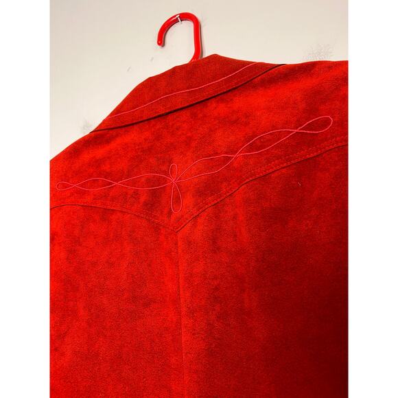1980s Adolph Schuman Bright Christmas Western Rodeo Red Faux Suede jacket L - Picture 8 of 8